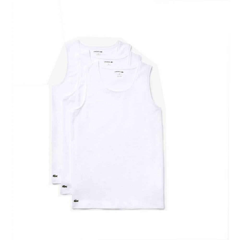NEW LACOSTE men's essentials 3 pack cotton slim fit tank tops in white